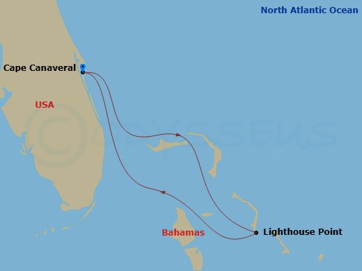 4-Night Very Merrytime Bahamian Cruise From Port Canaveral Route Map