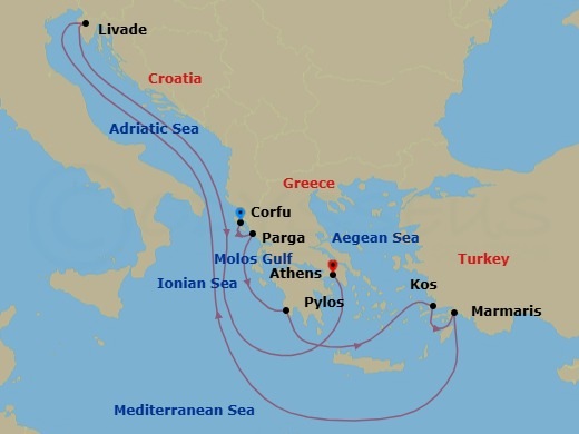 Greek Isles Featuring Corfu & Parga Route Map