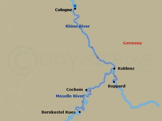 Rhine & Moselle River Cruise - Ms Emily Brontë Route Map