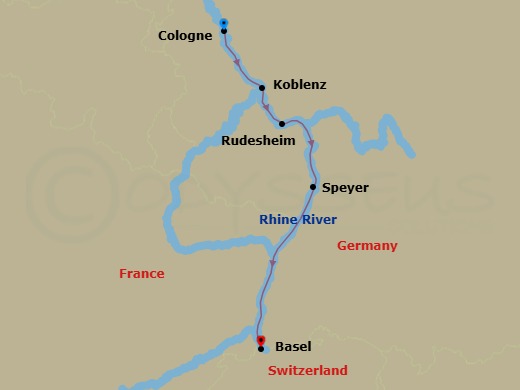 Rhine Cruise To Switzerland - Ms Riviera Resplendence Route Map
