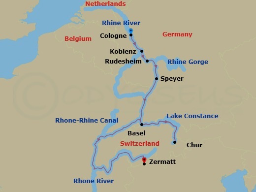 Rhine Cruise To Switzerland With Glacier Express Extension Route Map