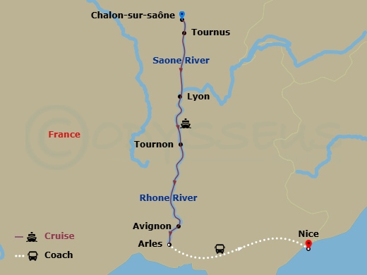 Burgundy & Provence With 2 Nights In French Riviera (Southbound) Route Map