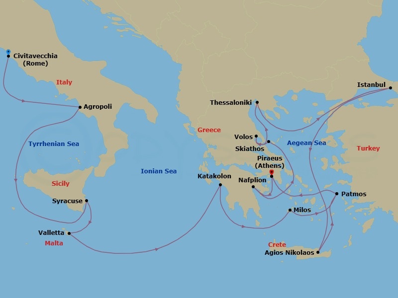 19 Night Cruise Voyage Route Map