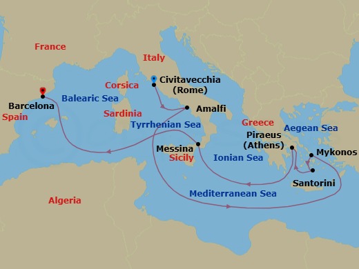 9 Night Greece & Italy Cruise Route Map