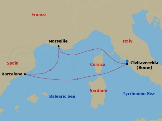 Mediterranean, 4 Nights Route Map