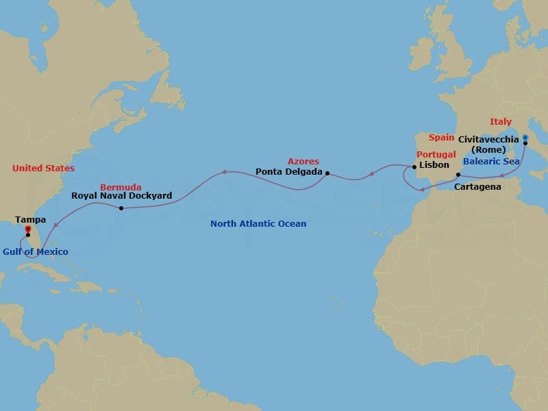 15 Night Spain & Portugal Transatlantic Route Map