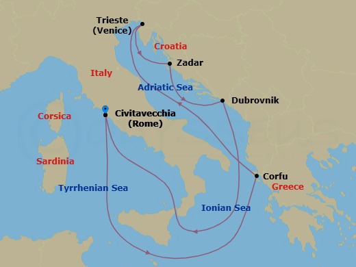 8-Night Adriatic Sea And Greece Cruise From Civitavecchia Route Map