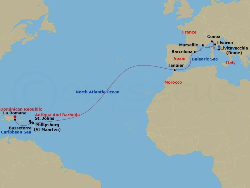 MSC Grand Voyages, 18 Nights Route Map