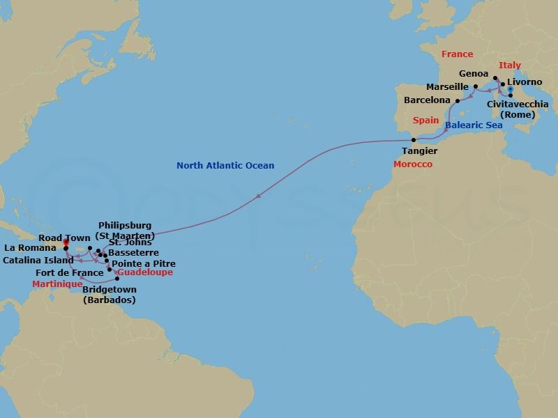 MSC Grand Voyages, 25 Nights Route Map