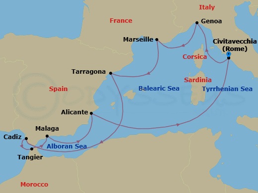 Mediterranean, 10 Nights Route Map
