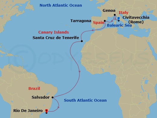 MSC Grand Voyages, 16 Nights Route Map