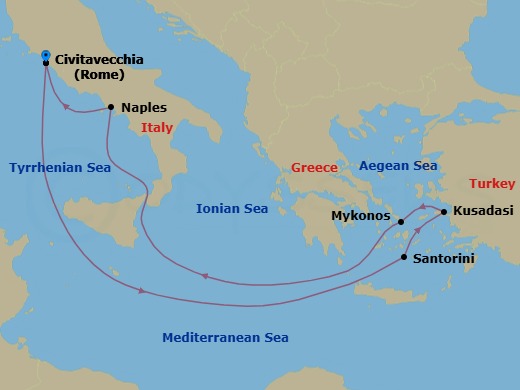 7 Night Greek Isles Cruise Route Map