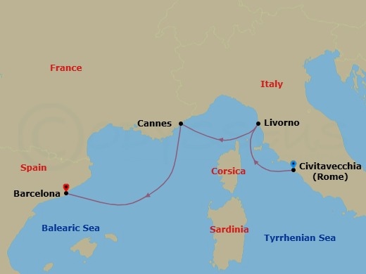 Mediterranean, 3 Nights Route Map