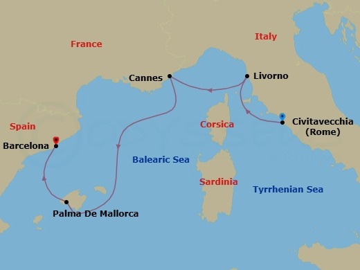 Mediterranean, 5 Nights Route Map