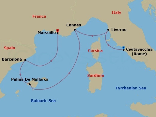 Mediterranean, 6 Nights Route Map
