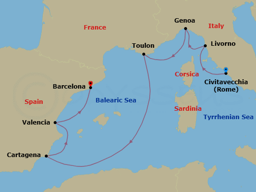 Civitavecchia To Barcelona Route Map