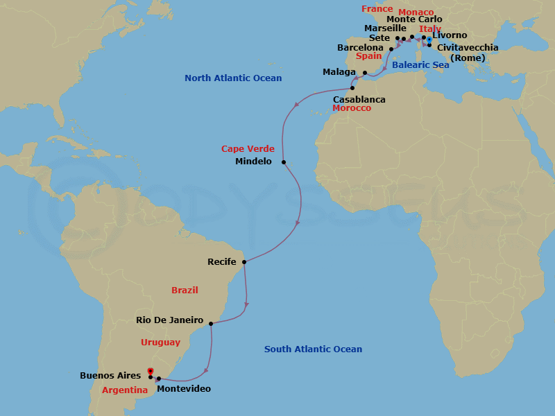 The Mediterranean & South Atlantic Route Map