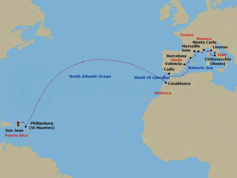 Mediterranean To Caribbean Sojourn Route Map