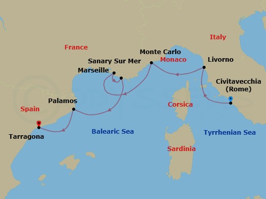 Italy, France & Spain Cruise: Rome, Florence & Tarragona Route Map