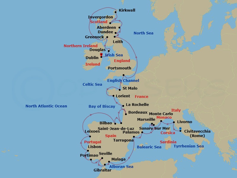 Rome To Dublin Grand Voyage Route Map