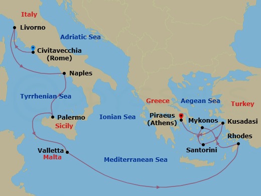 Mediterranean: Rome To Athens Route Map