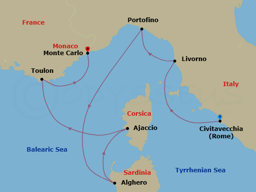Civitavecchia To Monte Carlo Route Map