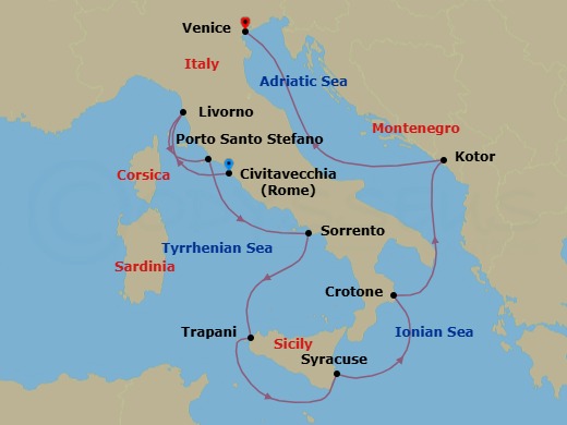 Italy Intensive Cruise: Florence, Sorrento & Venice Route Map