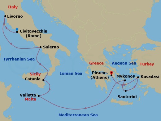 Mediterranean: Rome To Athens Route Map
