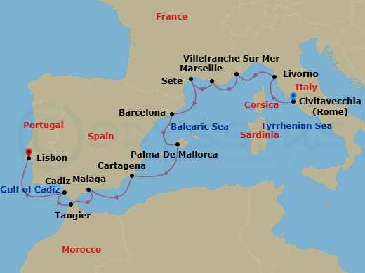 Spain, Portugal & The Mediterranean Route Map