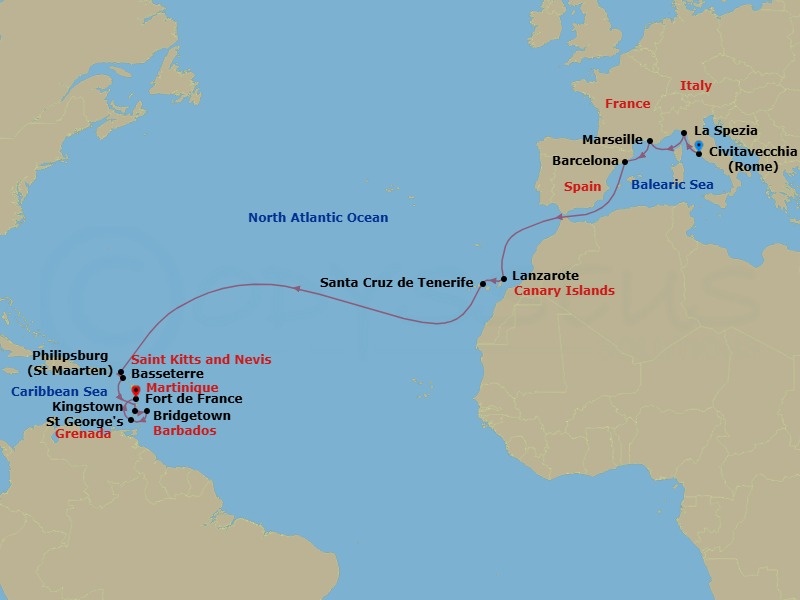 MSC Grand Voyages, 20 Nights Route Map