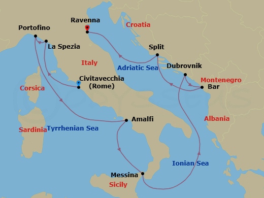 10 Night Best Of Italy & Croatia Cruise Route Map
