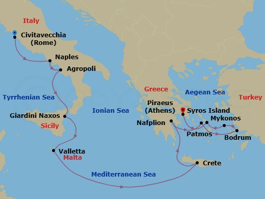 Civitavecchia To Athens Route Map