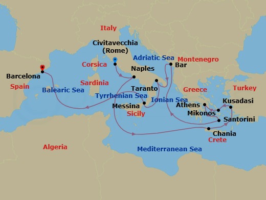 Mediterranean With Greece, Turkey, & Adriatic Route Map