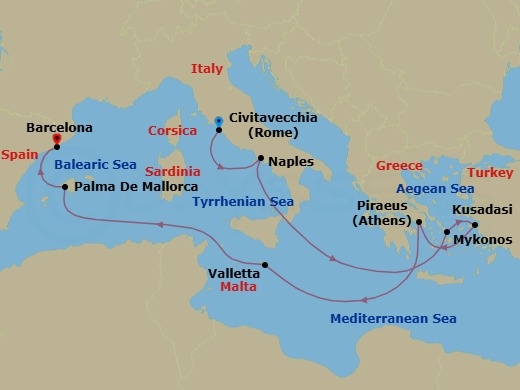 10-Day Greek Isles Turkey & Italy Route Map