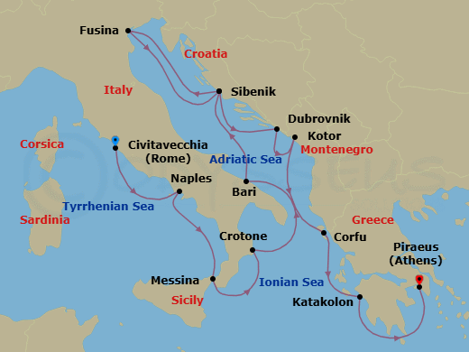Italy, The Adriatic & Greece Route Map