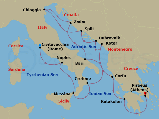 Italy, The Adriatic & Greece Route Map