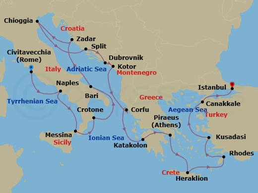 Adriatic & Mediterranean Sojourn Route Map