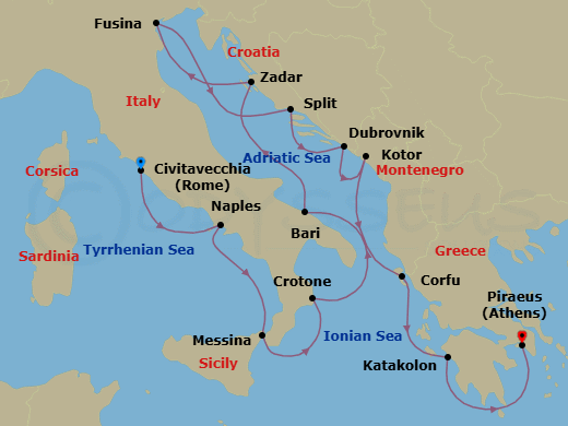 Italy, The Adriatic & Greece Route Map