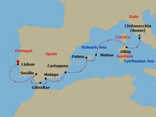 Spain Intensive Cruise: Palma, Malaga & Seville Route Map