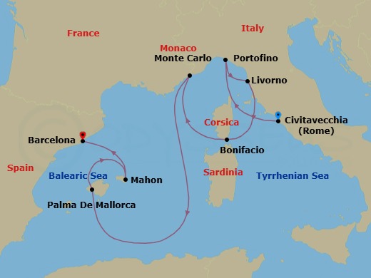 Civitavecchia To Barcelona Route Map