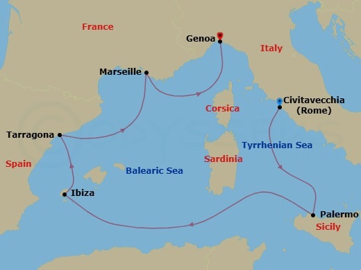 Mediterranean, 6 Nights Route Map
