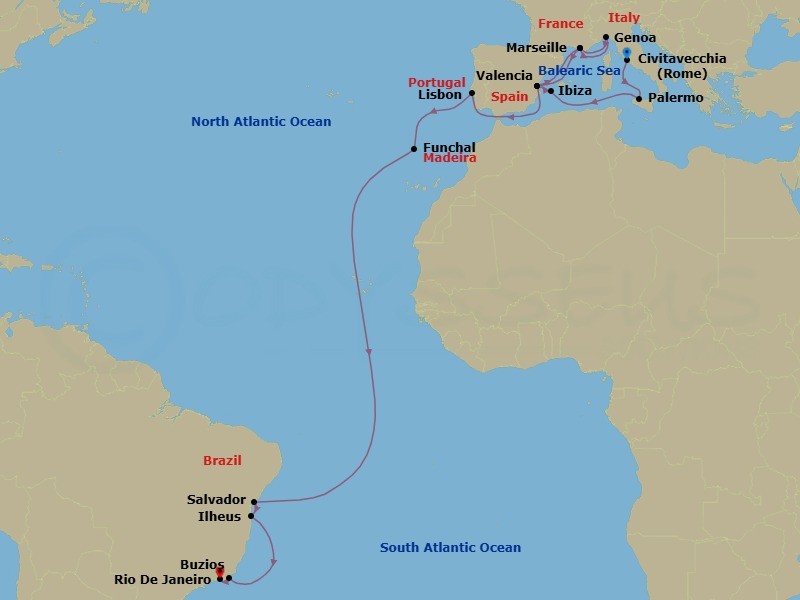 MSC Grand Voyages, 23 Nights Route Map
