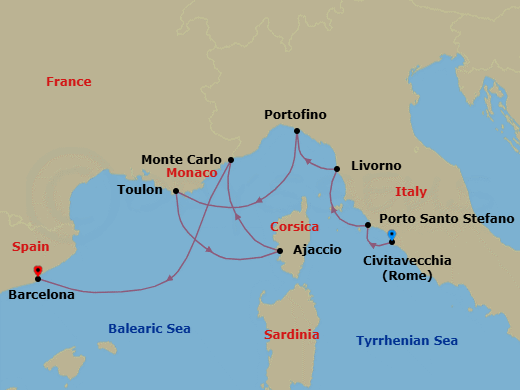 Civitavecchia To Barcelona Route Map