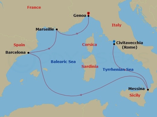 Mediterranean, 5 Nights Route Map