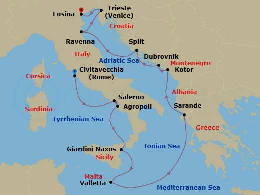 Civitavecchia To Fusina Route Map