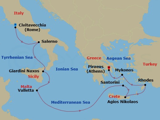 Civitavecchia To Athens Route Map