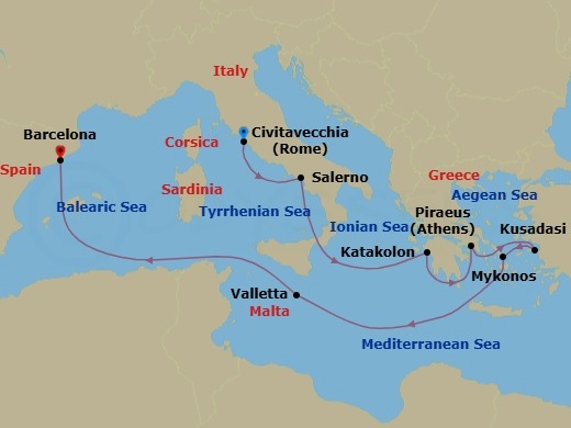 10-Day Greek Isles Turkey & Italy Route Map