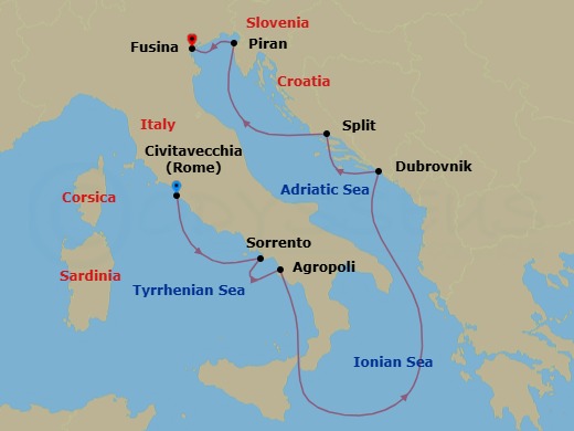 Civitavecchia To Fusina Route Map