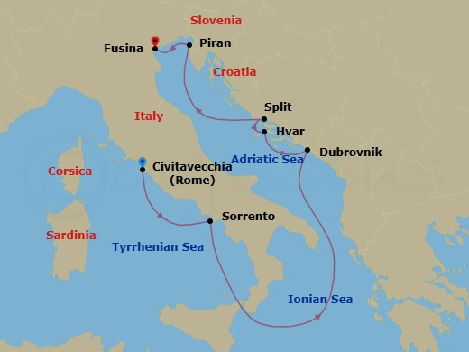 Civitavecchia To Fusina Route Map