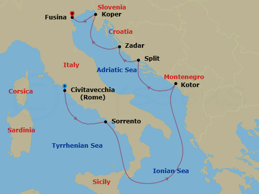 Civitavecchia To Fusina Route Map